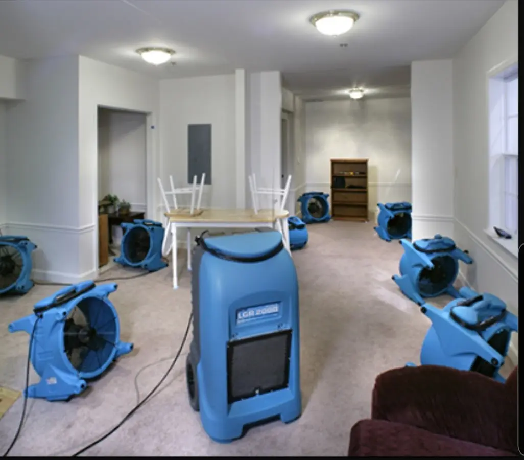 Air movers and dehumidifier setup for Water Extraction & Removal in Stonington